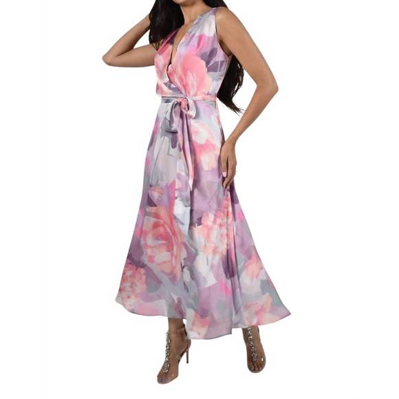 NEW FRANK LYMAN sleeveless floral print wrap dress in lilac/pink - Picture 1 of 4
